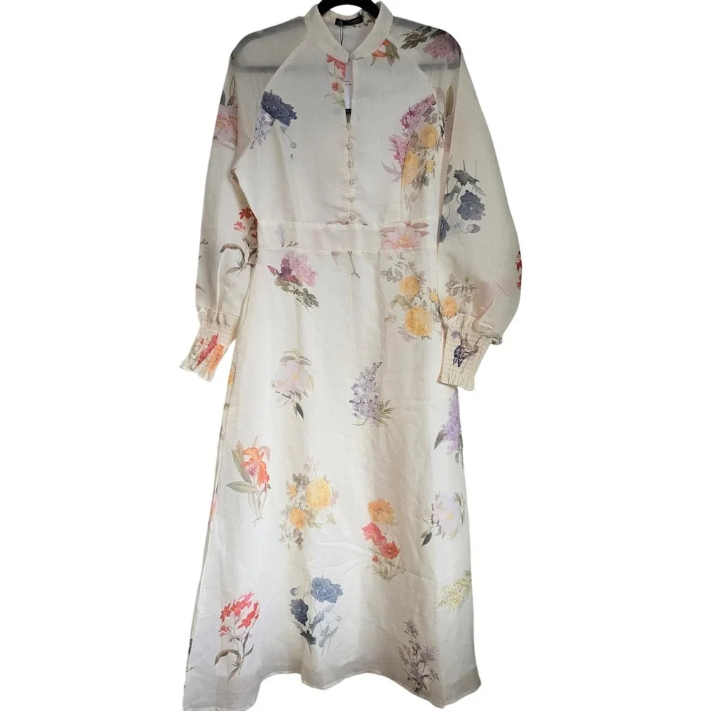 🆕️ *NWT* Anewsta‎ Floral Maxi Dress Ivory Sheer Long Sleeve Party Cocktail M - Picture 3 of 16